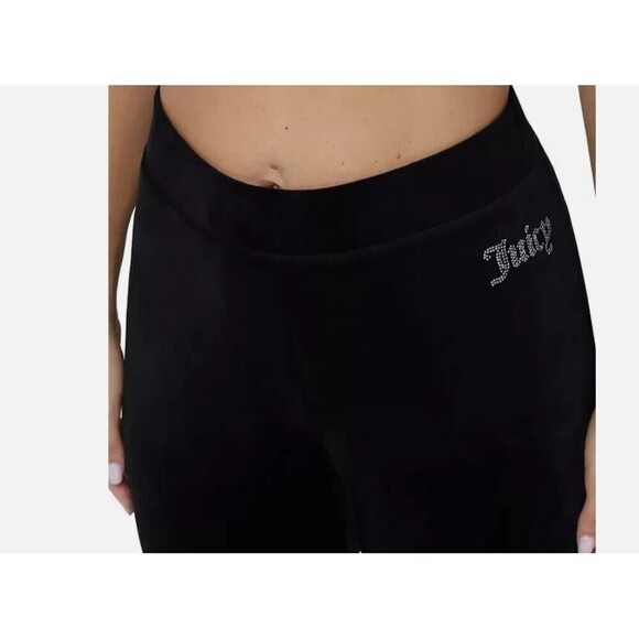 Juicy Couture Black Velour Trackpants XXL Y2K 90's Bling Logo on Hip - Picture 4 of 5